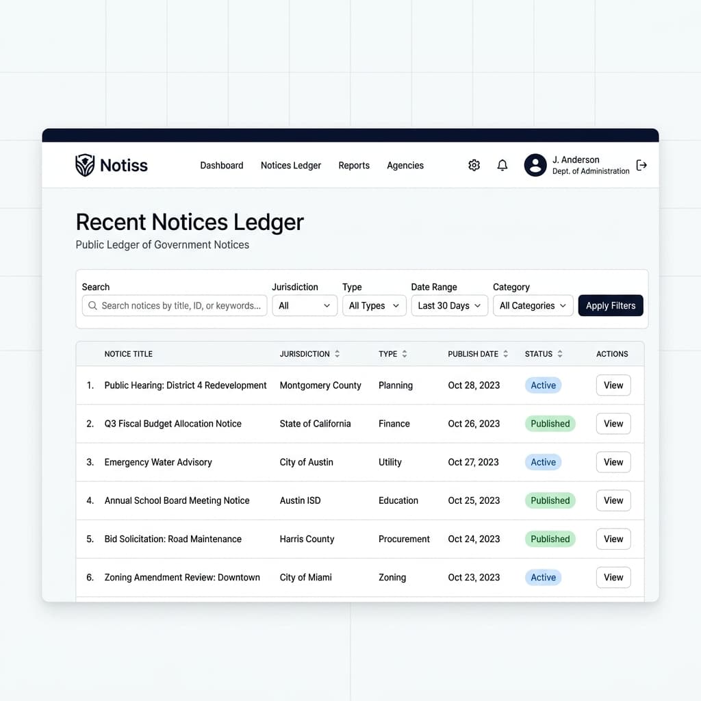 NOTISS public notices ledger